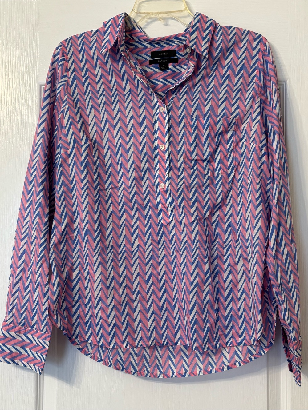 J. Crew Medium Cotton Pink blue collared pullover button shirt top blouse